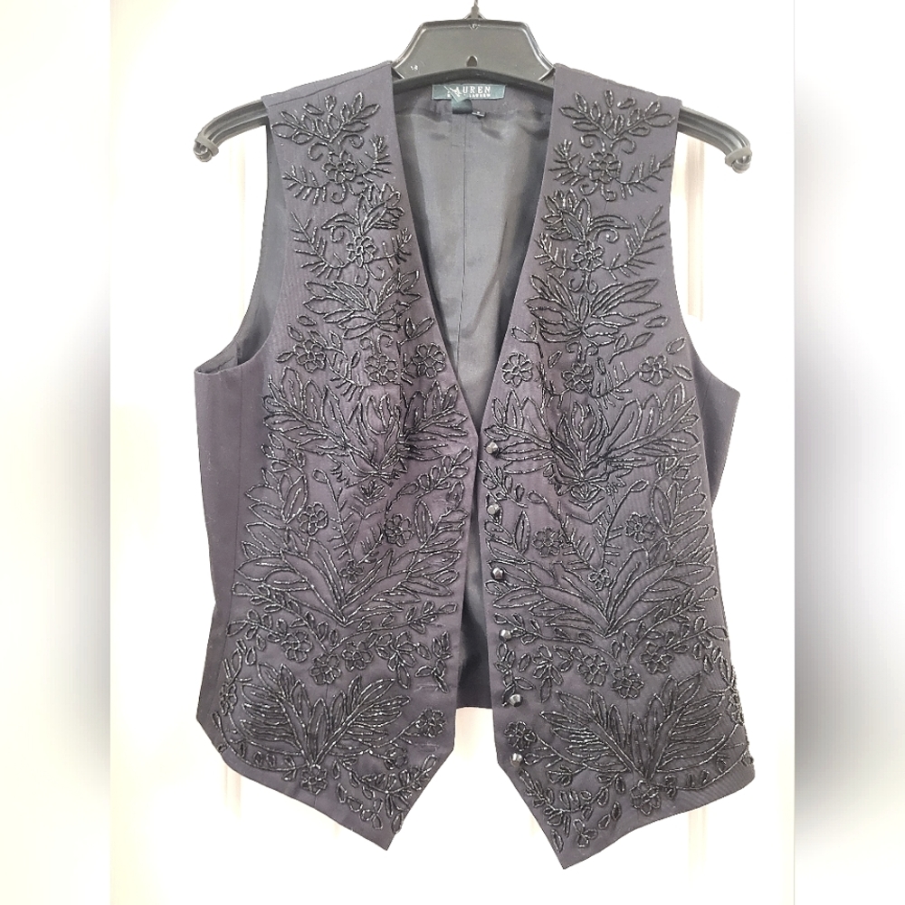 Womens Ralph Lauren beaded black vest